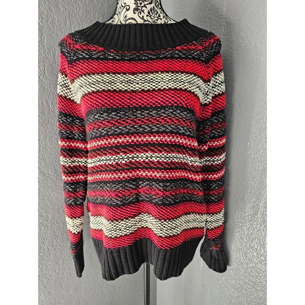 Womens Chaps Sweater Knitted Pullover Size Large Multicolor Long Sleeves Striped